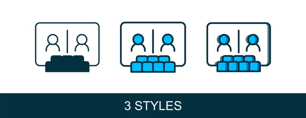 Filled outline Video chat conference icon isolated on white background. Online meeting work form home. Remote project management. Vector