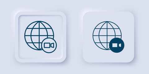 Filled and outline Video chat conference icon isolated on grey background. Online meeting work form home. Remote project management. Square button. Vector