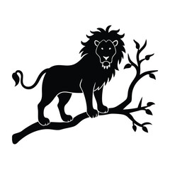 Smart Lion Silhouette on Tree Branch Vector Illustration