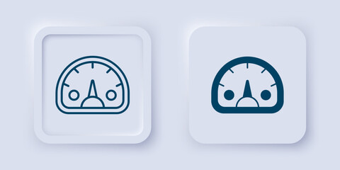 Filled and outline Speedometer icon isolated on grey background. Square button. Vector