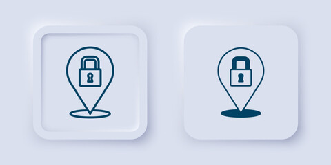 Filled and outline Lock icon isolated on grey background. Padlock sign. Security, safety, protection, privacy concept. Square button. Vector