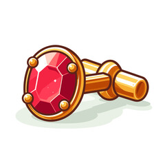 Golden door knob with red gemstone in luxury style. Perfect for elegant interior elements, vintage hardware and classic home decoration illustrations.