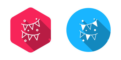 Filled and outline Carnival garland with flags icon isolated with long shadow background. Party pennants for birthday celebration, festival and fair decoration. Vector