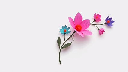 Obraz premium Colorful Paper Flowers on White – Minimalist Botanical Illustration