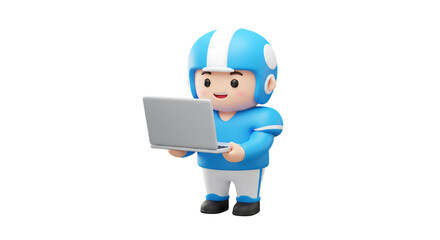 3D Character Football Player Using Laptop Stock Illustration