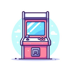 Retro arcade game machine with screen, vintage gaming equipment. Ideal for arcade collections, gaming nostalgia, retro entertainment venues, and classic video game illustrations.
