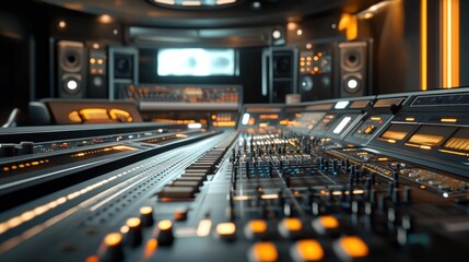 Naklejka premium Close-up of a Soundboard in a Modern Recording Studio