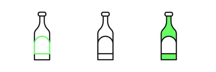 Set line Bottle of wine icon isolated on white background. Vector