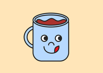 Vector seamless cartoon character illustration of coffee mug cup, good for postcards, modern art prints, web design, etc.