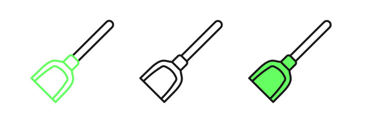 Set line Dustpan icon isolated on white background. Cleaning scoop services. Vector