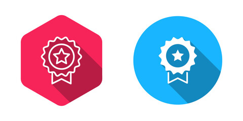 Filled and outline Medal with star icon isolated with long shadow background. Winner achievement sign. Award medal. Vector