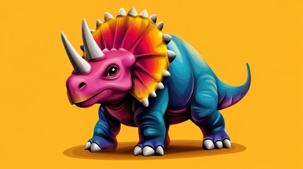 Fototapeta premium Cartoon dinosaur tutorial for kids, colorful steps to draw a triceratops