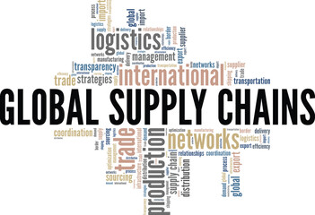 Fototapeta premium Global Supply Chains word cloud conceptual design isolated on white background.