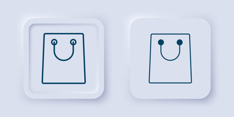 Filled and outline Paper shopping bag icon isolated on grey background. Package sign. Square button. Vector