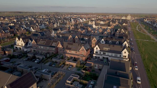 Aerial view of new residential area Weespersluis in the city of Weesp, Province North Holland, The Netherlands