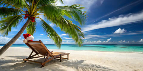 Tropical Christmas on the beach with Santa hat