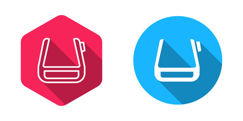 Filled and outline Smart glasses mounted on spectacles icon isolated with long shadow background. Wearable electronics smart glasses with camera and display. Vector