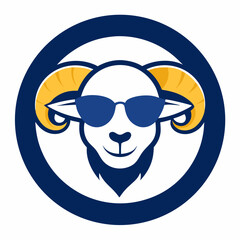Ram Mascot Logo with Sunglasses in Circle Bold and Stylish Animal Emblem Vector