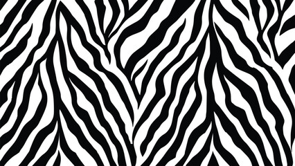 Vector tiger print or skin texture. Abstract black and white stripes repeated pattern for fashion and textile. Jungle safari animal print