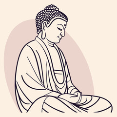 Serene Buddha Meditation Illustration with Leaves