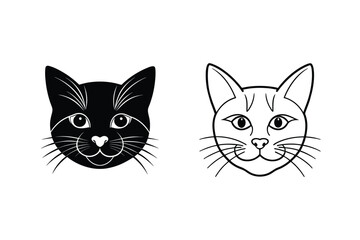 Two Cat Faces In Black And White Graphic Minimalistic Illustration