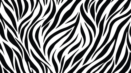 Vector tiger print or skin texture. Abstract black and white stripes repeated pattern for fashion and textile. Jungle safari animal print