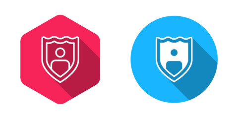 Filled and outline Life insurance with shield icon isolated with long shadow background. Security, safety, protection, protect concept. Vector