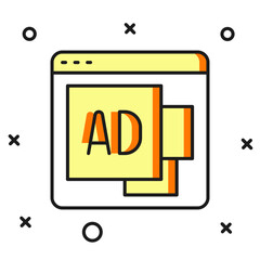 Filled outline Advertising icon isolated on white background. Concept of marketing and promotion process. Responsive ads. Social media advertising. Flat filled outline style with shadow. Vector