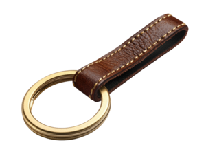 Brown Leather Keychain on transparent background