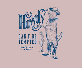 Western cowboy vintage vector design, Cat in cowboy boots and hat vector art, Funny cowboy cat artwork for t shirt, poster, graphic print