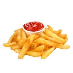 French fries with ketchup isolated on a transparent background