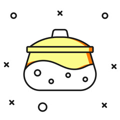 Filled outline Cooking pot icon isolated on white background. Boil or stew food symbol. Flat filled outline style with shadow. Vector