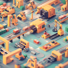 Obraz premium Enhancing business automation industrial setting digital illustration high-tech environment aerial view hardware efficiency for seo impact