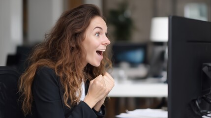 Obraz premium Businesswoman in Black Blazer Celebrating Desktop Result
