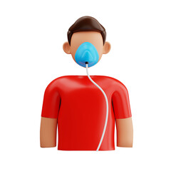 Oxygen Mask 3D Icon. Man patient with oxygen therapy 3d illustration