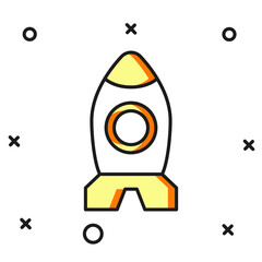Filled outline Rocket ship toy icon isolated on white background. Space travel. Flat filled outline style with shadow. Vector