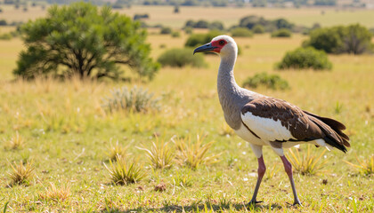 Obraz premium African Crane Walking in a Grassland Environment 