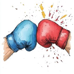 Clashing Boxing Gloves Watercolor Illustration