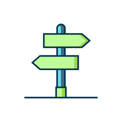 Filled outline Road traffic sign. Signpost icon isolated on white background. Pointer symbol. Isolated street information sign. Direction sign. Flat filled outline style with shadow. Vector