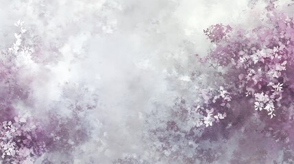 Abstract Watercolor Painting of Purple Flowers and Soft Grey Background