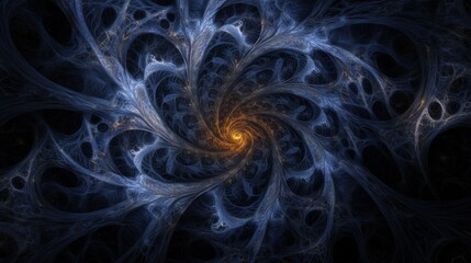 A swirling fractal design with blue and yellow colors is seen