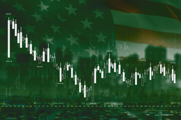 US Stock Market Decline with American Flag and Financial Chart Overlay