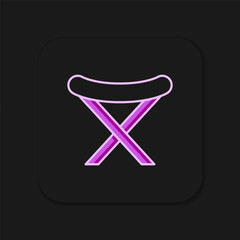 Filled outline Camping portable folding chair icon isolated on black background. Rest and relax equipment. Fishing seat. Flat filled outline style with shadow. Vector