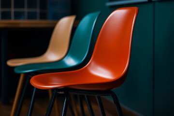 Modern Minimalist Chairs in Vibrant Colors in Contemporary Interior Space