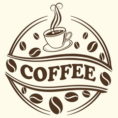 Vintage Coffee House Logo with Cup Icon and Ribbon, Retro Café Branding Design