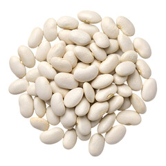 Pile of white beans isolated on white background. Top view.