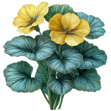 yellow flowers with blue-green leaves clip art preview