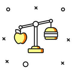 Calorie calculator icon isolated on isolated on white background. Calorie count. Diet. Weight loss. Portion control. Healthy eating. Dietary nutrition. Flat filled outline style with shadow. Vector