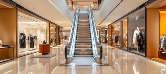 Fototapeta premium Modern escalator connecting floors in fashionable shopping mall