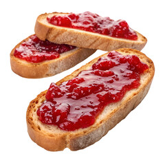 Red jam on bread isolated on white background